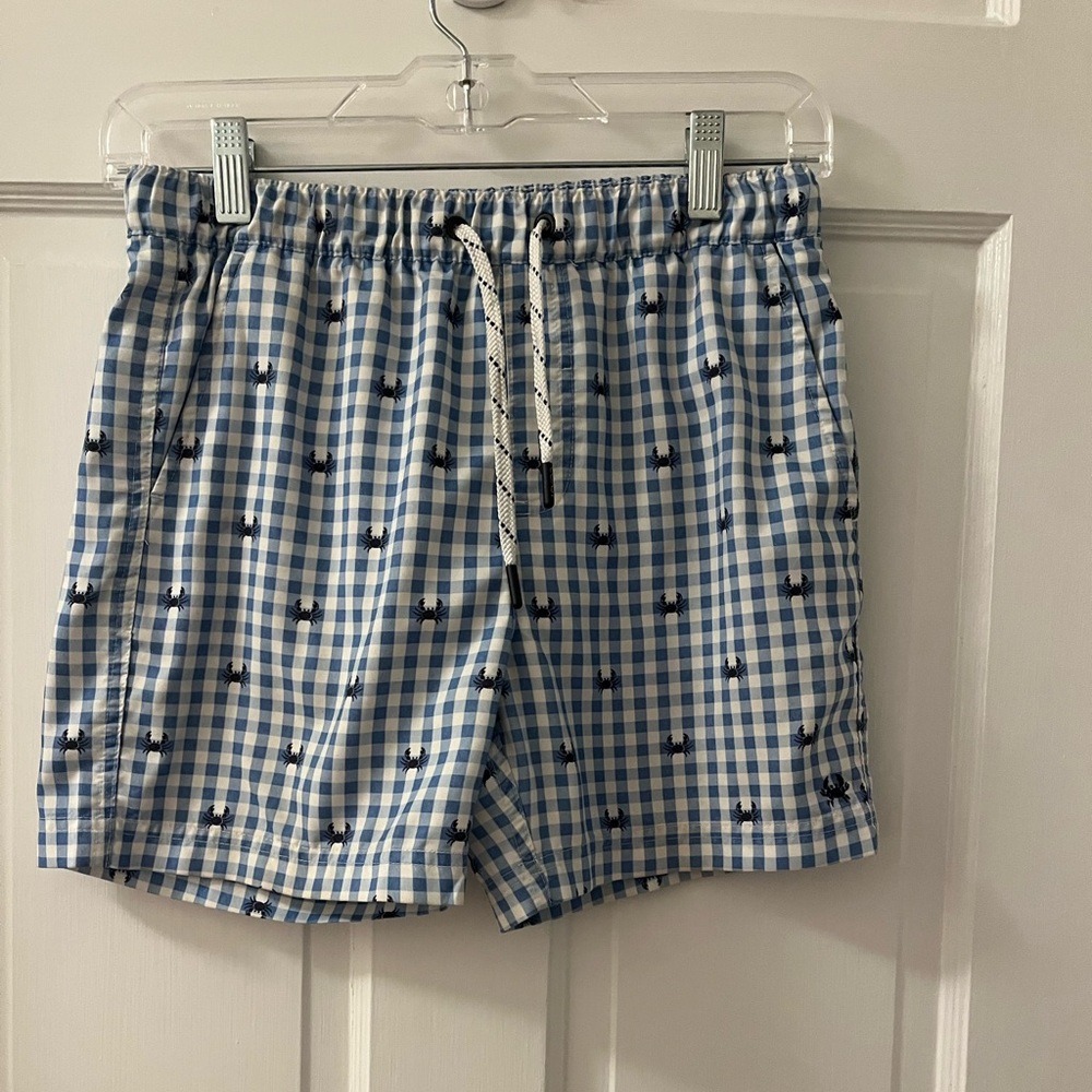 Boys Coast Blue & White Gingham Swim Shorts!